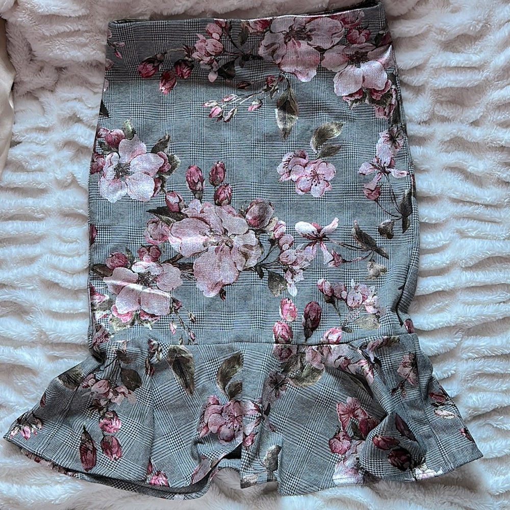 Plaid Floral Foiled MIDI Skirt